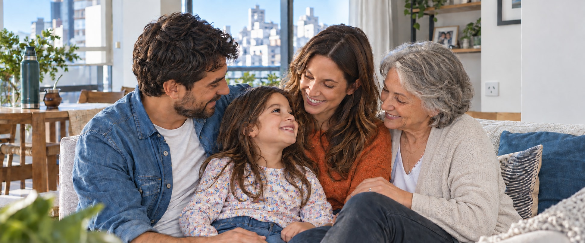 Familia argentina compartiendo un momento cálido en el hogar